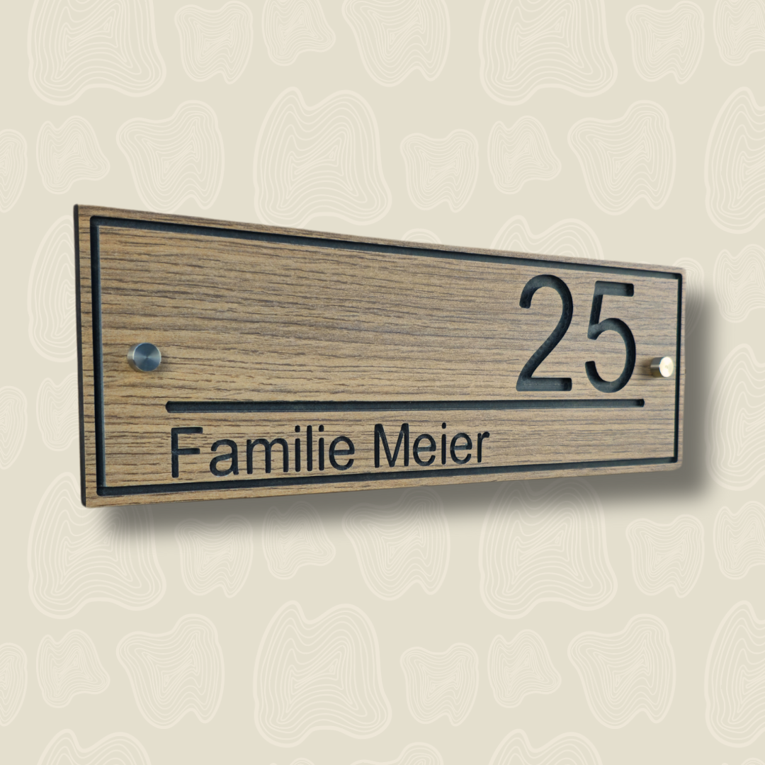 Moderne Hausnummer aus Trespa – Wetterfest & individuell mit Wunschzahl + Familienname